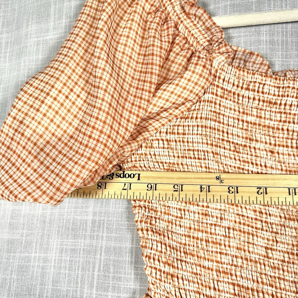 Lauren Conrad Cooper Plaid Puff Sleeve Square Neck Smocked Peasant Dress Sz L - Picture 7 of 9
